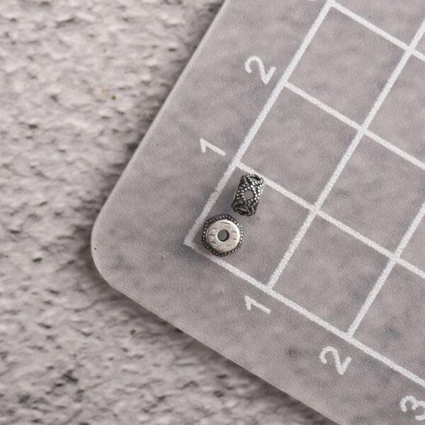 hollow flower pattern drum shape s925 sterling silver bead, oxidized silver drum bead - Image 2