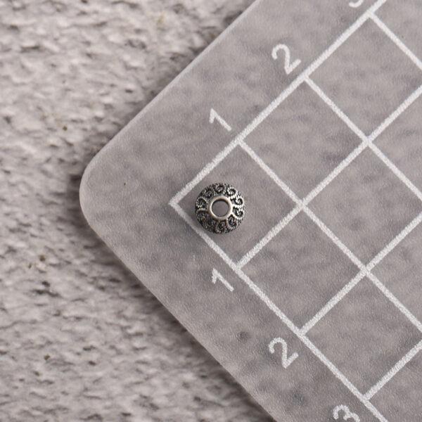 hollow flower pattern oblate shape s925 sterling silver bead, oxidized silver oblate bead - Image 2