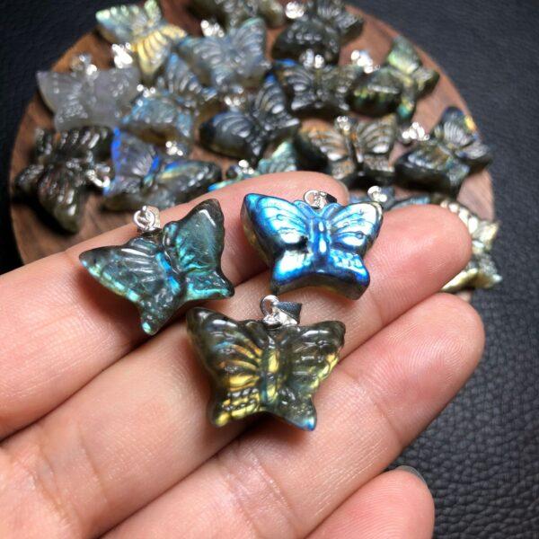 butterfly shape natural colorful labradorite bead sterling silver charm - Image 2
