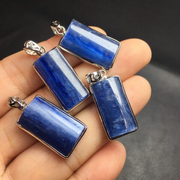 rectangle shape natural kyanite bead inlaid sterling silver charm - Image 2
