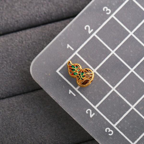 gild sterling silver hollow gourd shape bead, enamel flower bead, 2 pieces / 5 pieces - Image 2