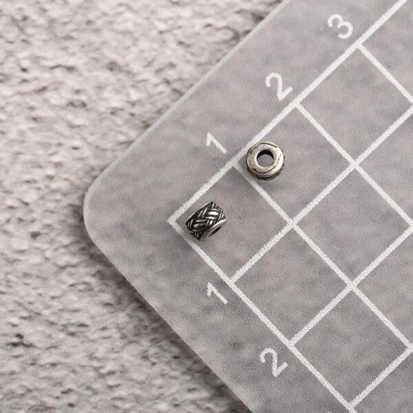 hemp surface rondelle shape s925 sterling silver bead, oxidized silver bead - Image 2