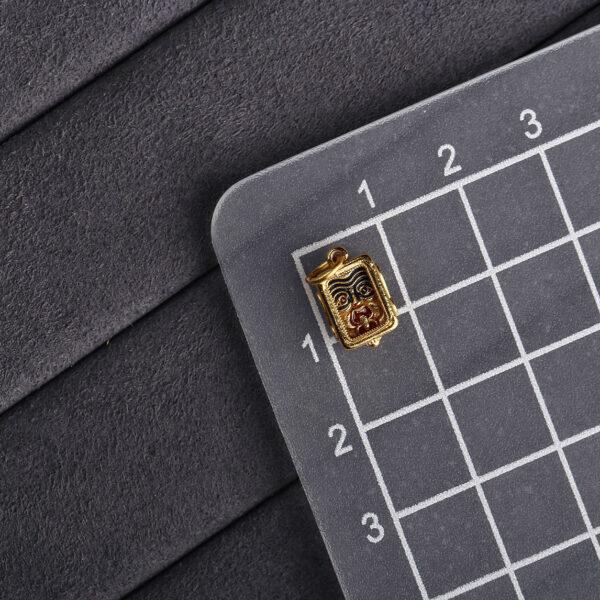 gild sterling silver Buddhist God of Wealth pattern rectangle shape charm bead, enamel charm - Image 2