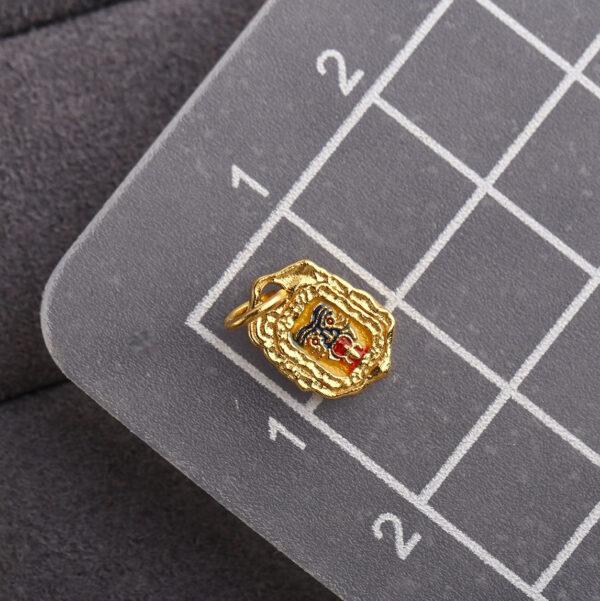 gild sterling silver Buddhist God of Wealth pattern oval shape charm bead, enamel charm - Image 2