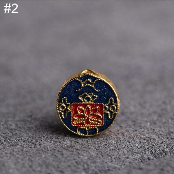gild sterling silver God of Wealth and flower pattern round shape bead, red and blue enamel bead - Image 7