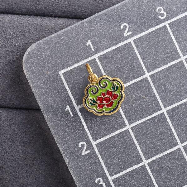 gild sterling silver lotus flower pattern ruyi shape charm bead, enamel charm - Image 2