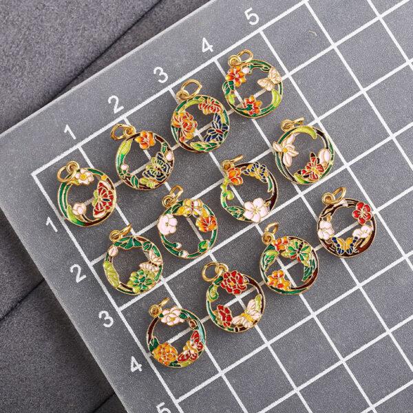 gild sterling silver flowers of the twelve months pattern round shape charm bead, enamel charm - Image 2