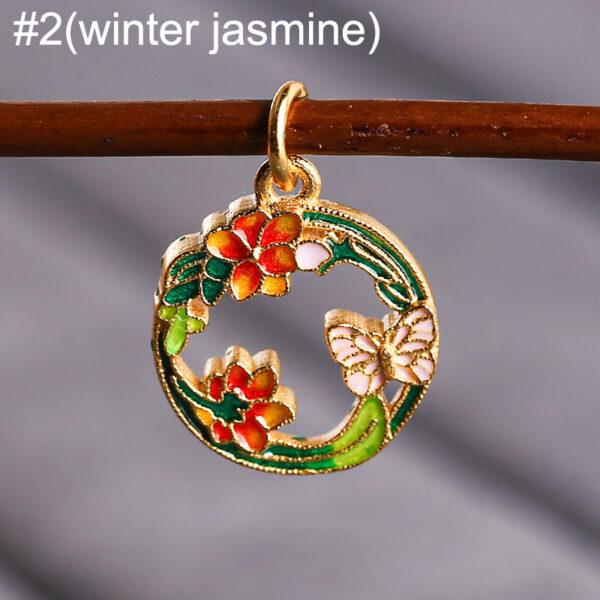 gild sterling silver flowers of the twelve months pattern round shape charm bead, enamel charm - Image 5