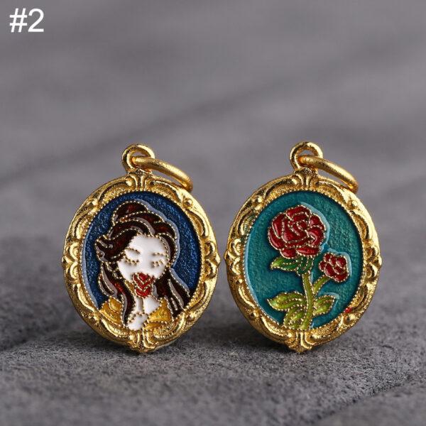 gild sterling silver people pattern oval shape charm bead, enamel flower charm, 2 pieces / 5 pieces - Image 4
