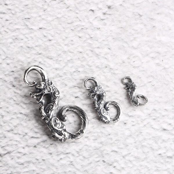 retro dragon shape s925 sterling silver hook bead, oxidized silver hook finding - Image 2