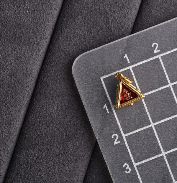 gild sterling silver Ganesha pattern triangle shape charm bead, red enamel charm - Image 2