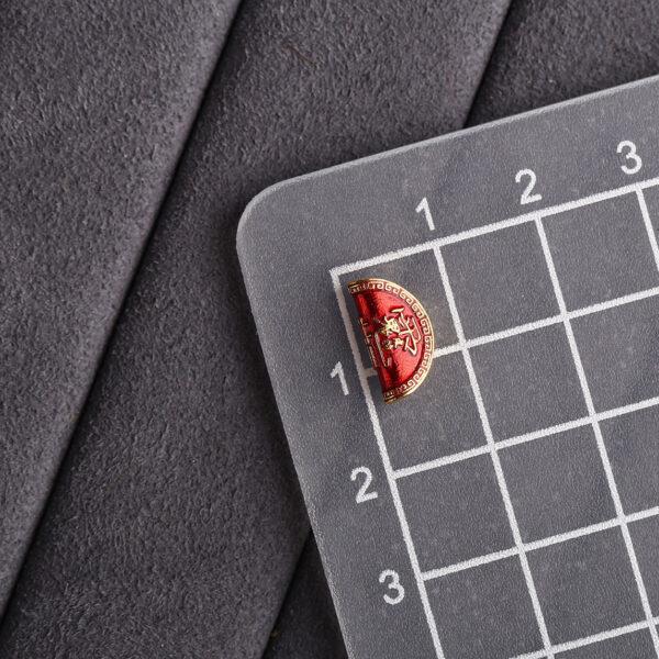 gild sterling silver Taoist Runes pattern semicircle shape bead, red enamel bead - Image 2