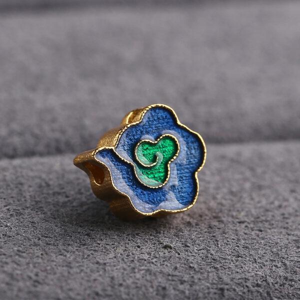 gild sterling silver cloud shape bead,  blue enamel flower bead, 2 pieces / 5 pieces - Image 3