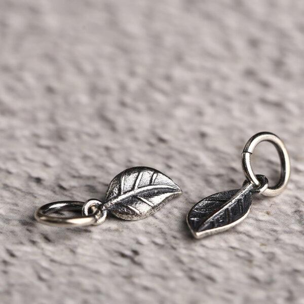 leaf shape s925 sterling silver charm bead, oxidized silver charm - Image 3
