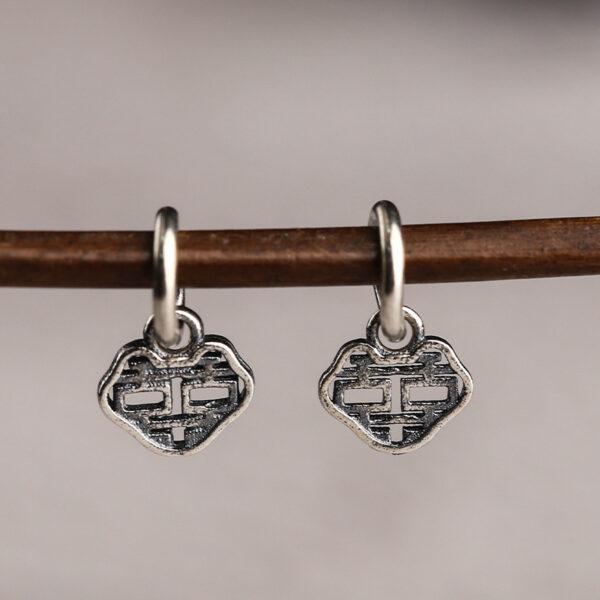 hollow 喜 pattern cloud shape s925 sterling silver charm bead, oxidized silver charm - Image 3