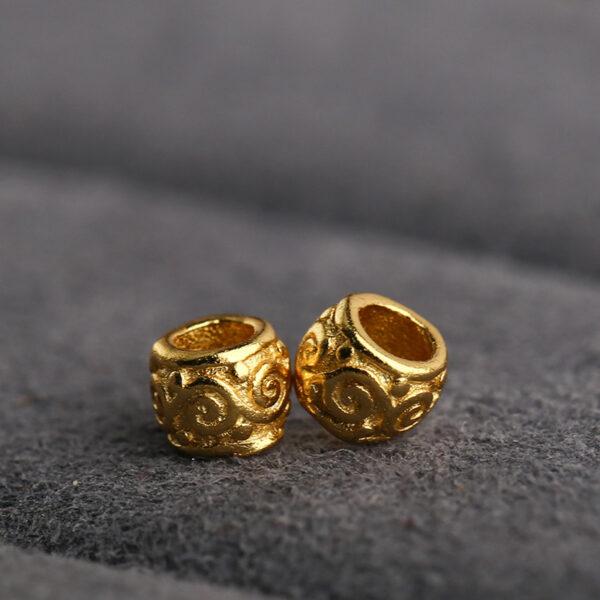 vine pattern rondelle shape s925 sterling silver bead, golden bead - Image 3