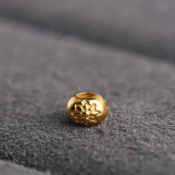 lotus flower pattern rondelle shape s925 sterling silver bead, golden bead - Image 3