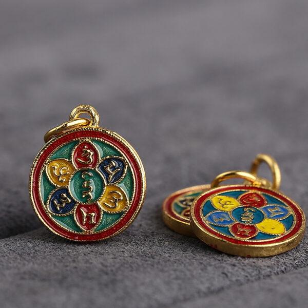 gild sterling silver Buddhist six-syllable mantra pattern round shape charm bead, colorful enamel charm - Image 3