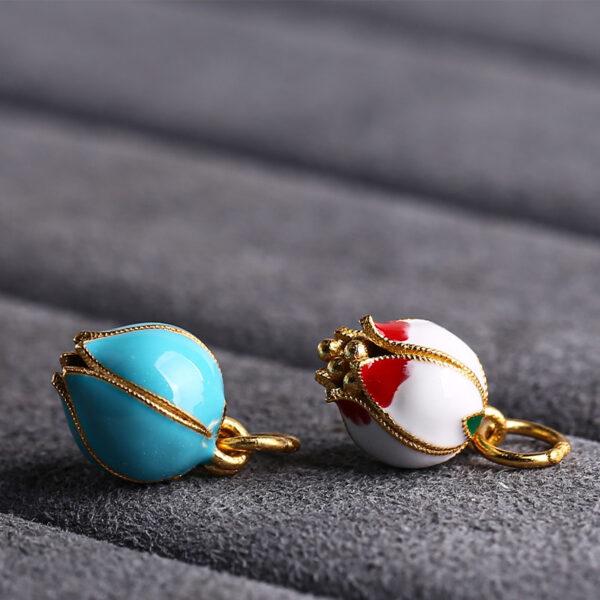 gild sterling silver flower bud shape charm bead, colorful enamel charm - Image 3
