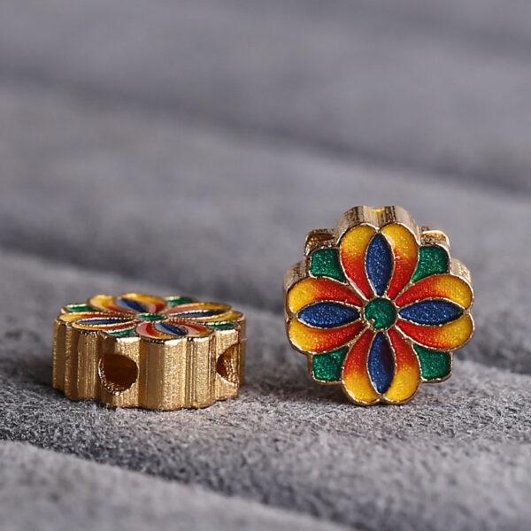 gild sterling silver four leaf flower shape bead, colorful enamel flower bead - Image 3