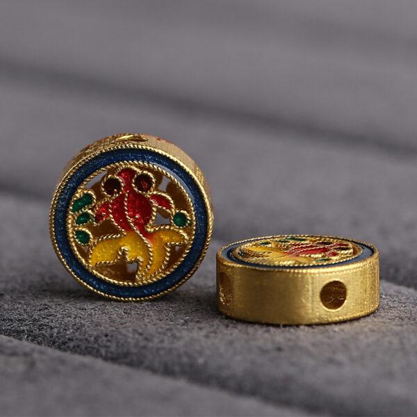 gild sterling silver hollow koi pattern round shape bead, colorful enamel fish bead - Image 3