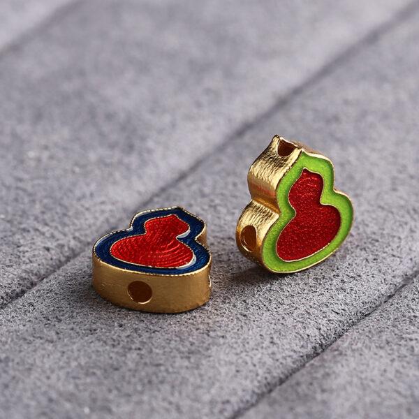 gild sterling silver gourd shape bead, red enamel gourd bead - Image 3