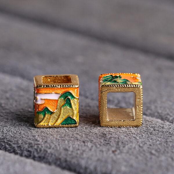 gild sterling silver hollow cube shape bead, colorful enamel bead - Image 3