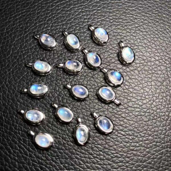 simple oval shape natural moonstone bead sterling silver charm - Image 3