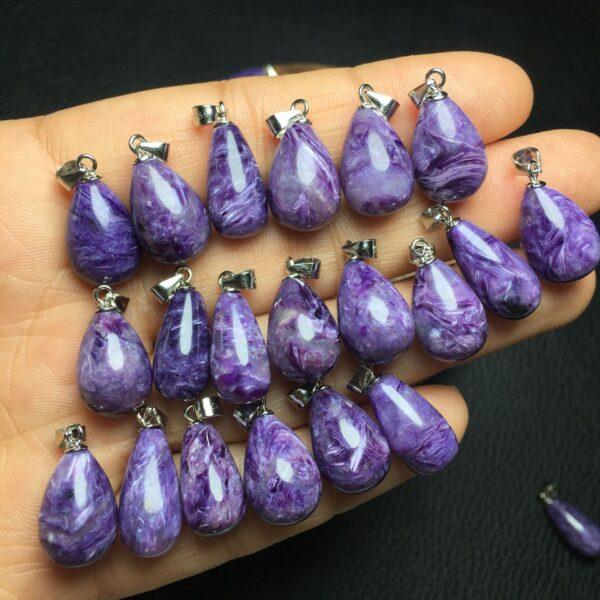 simple droplet shape natural charoite bead sterling silver charm - Image 3