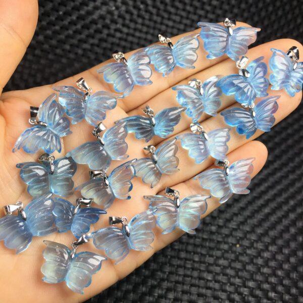 butterfly shape natural Aquamarine bead sterling silver charm - Image 3