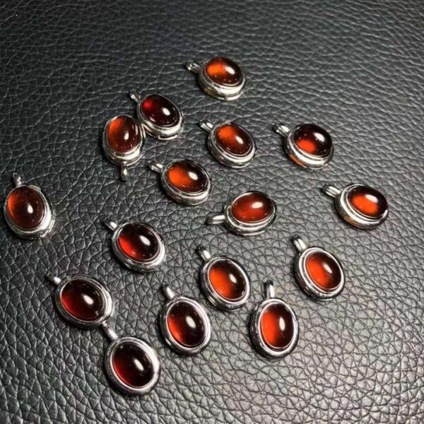 oval shape natural wine red garnet bead inlaid sterling silver charm - Image 3
