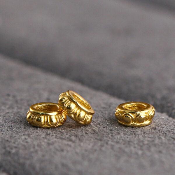 lotus flower pattern rondelle shape gild s925 sterling silver bead, golden rondelle bead - Image 3