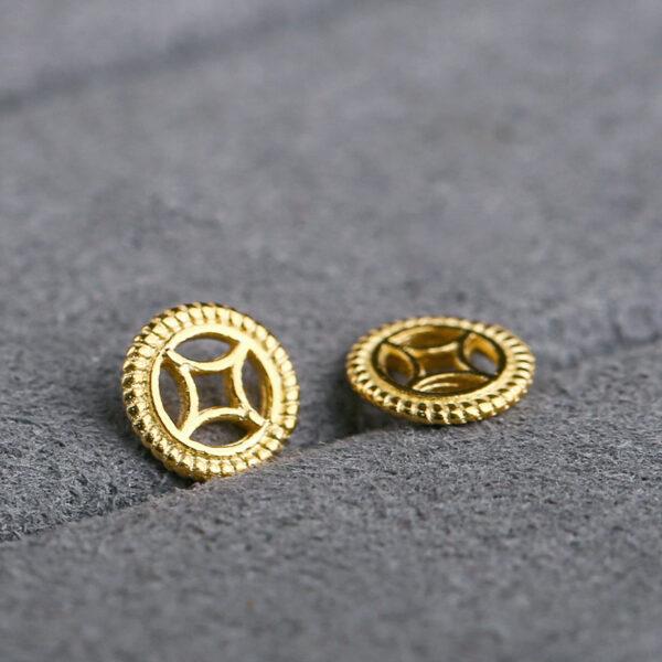 hollow coin pattern round shape gild s925 sterling silver bead, golden round bead - Image 3