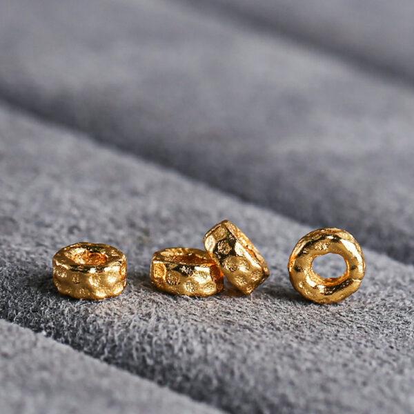 small pits pattern rondelle shape gild s925 sterling silver bead, golden rondelle bead - Image 3