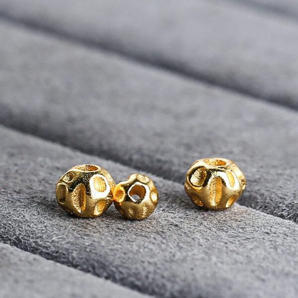 pits pattern round shape gild s925 sterling silver bead, golden round bead - Image 3