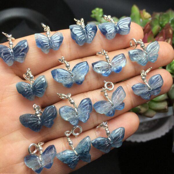 butterfly and Pixiu shape natural kyanite bead sterling silver charm - Image 3
