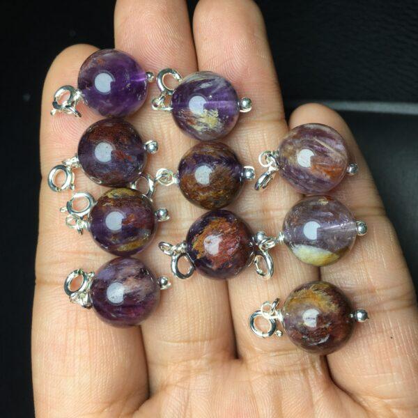 round ball shape natural amethyst bead sterling silver charm - Image 3