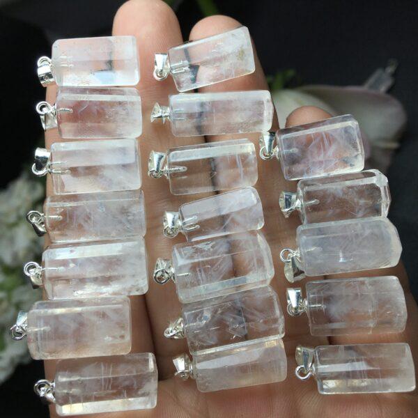 hexagonal column shape natural blue needle quartz bead sterling silver charm - Image 3