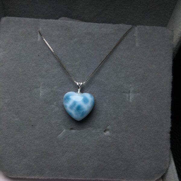 heart and oval shape natural larimar bead sterling silver charm - Image 3