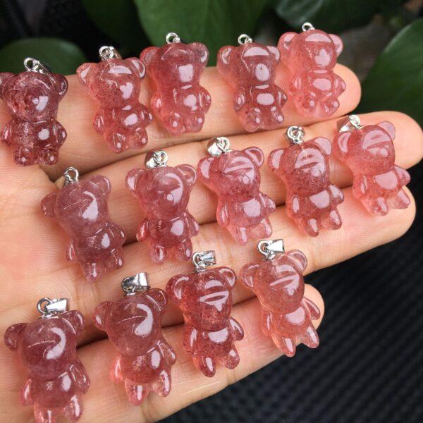 cute bear shape natural Strawberry Quartz bead sterling silver charm - Image 3