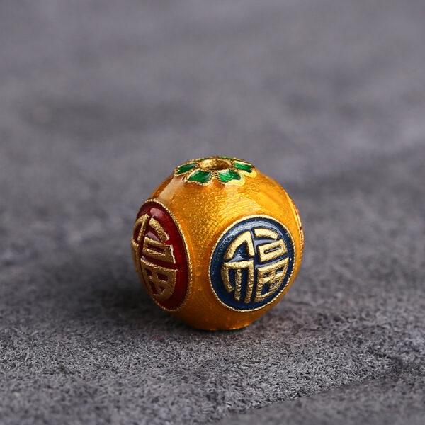 福 pattern round shape gild sterling silver bead, orange enamel round bead - Image 3