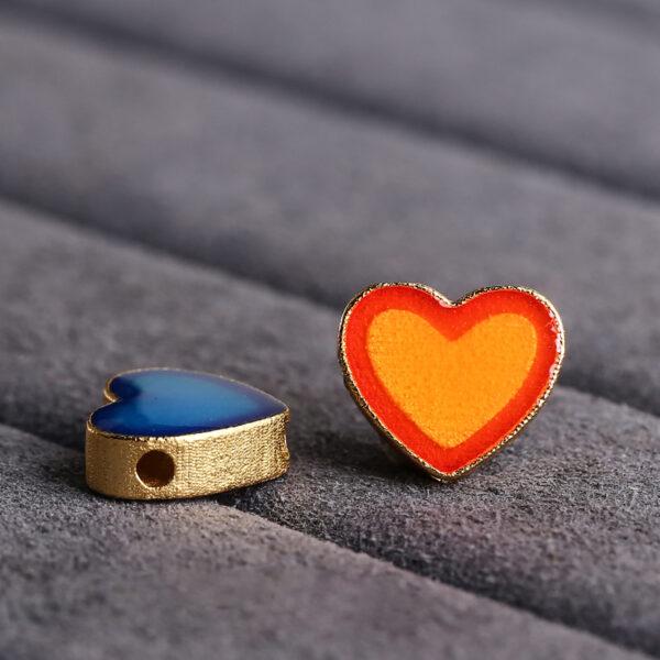 heart shape gild sterling silver bead, red and blue enamel heart bead - Image 3