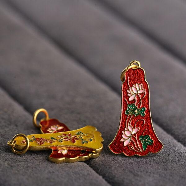 retro flower pattern gild sterling silver charm bead, red and yellow enamel charm - Image 3