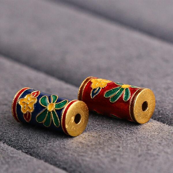 flowers pattern tube shape gild sterling silver bead, colorful enamel bead - Image 3