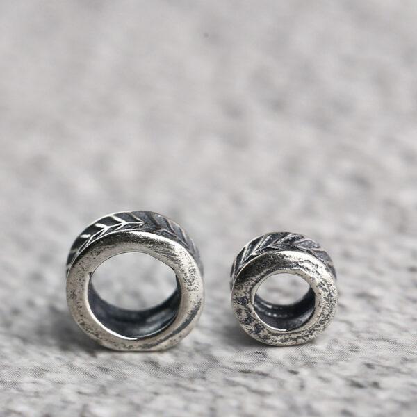 feather pattern ring shape s925 sterling silver bead, oxidized silver ring bead - Image 3