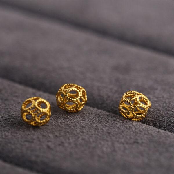 hollow round shape gild s925 sterling silver bead, golden round bead - Image 3