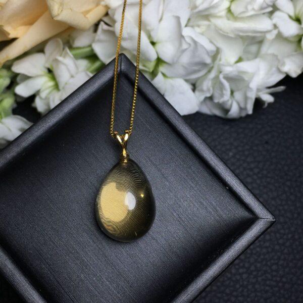 droplet shape natural citrine bead inlaid sterling silver charm - Image 3