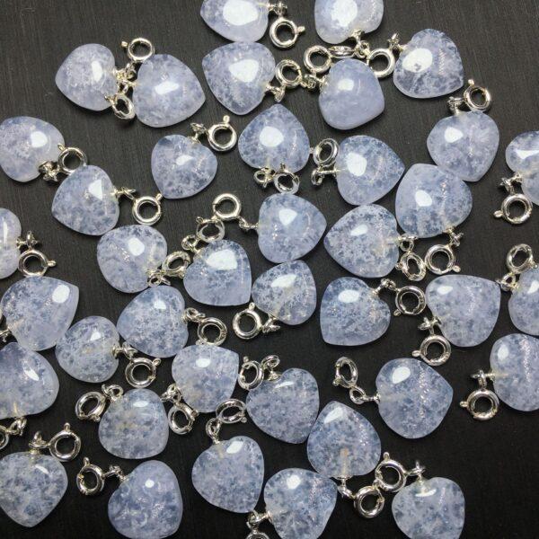 snowflake texture heart shape natural light blue agate bead sterling silver charm - Image 3