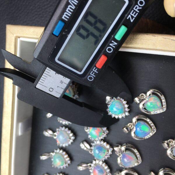 heart shape natural colorful opal bead inlaid sterling silver charm pendant - Image 3