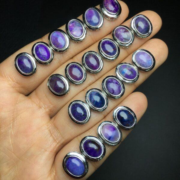 oval shape natural sugilite bead inlaid sterling silver charm pendant - Image 3